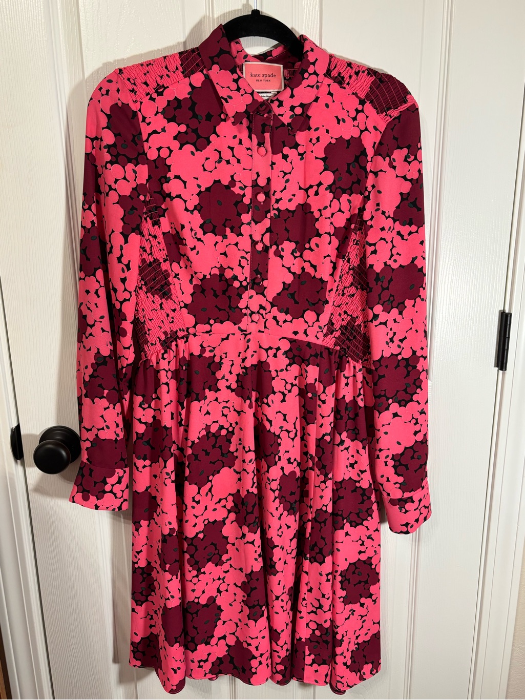 Kate Spade Bubble Dot Smocked Shirt Dress In Rhubarb Jam